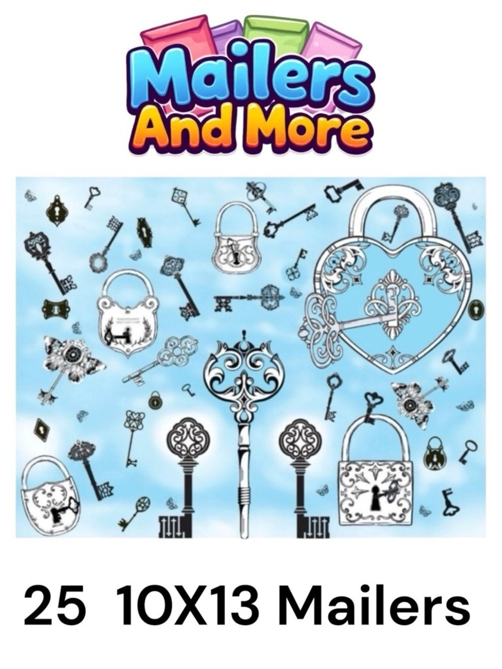25 10X13 Poly Mailers Skeleton Key and Padlocks Shipping Envelopes PRICE IS FIRM